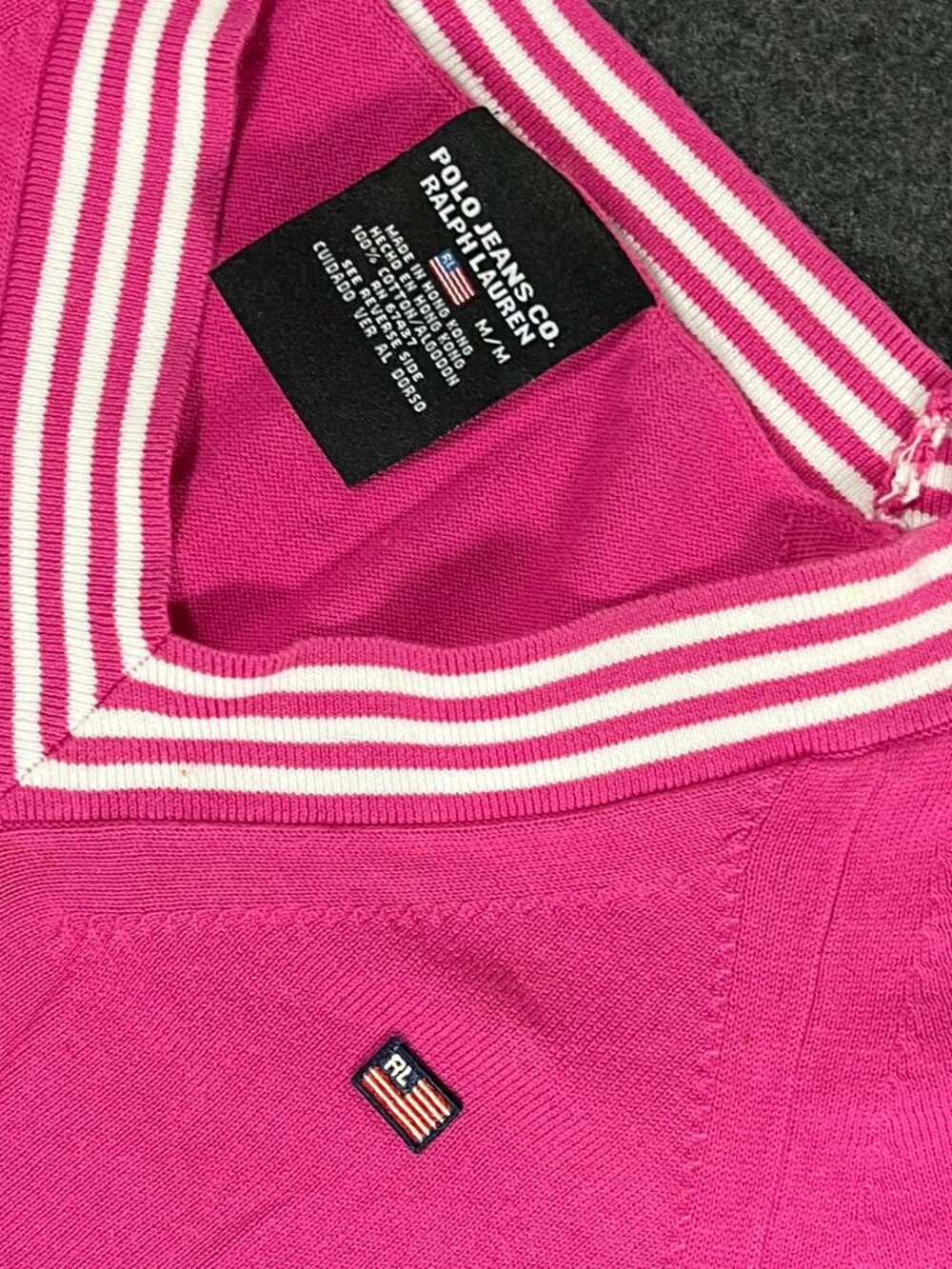 Vintage Ralph Lauren Polo Jeans Co Pink Preppy Cotton V-Neck Tennis Sweater 4724 - Picture 6 of 6